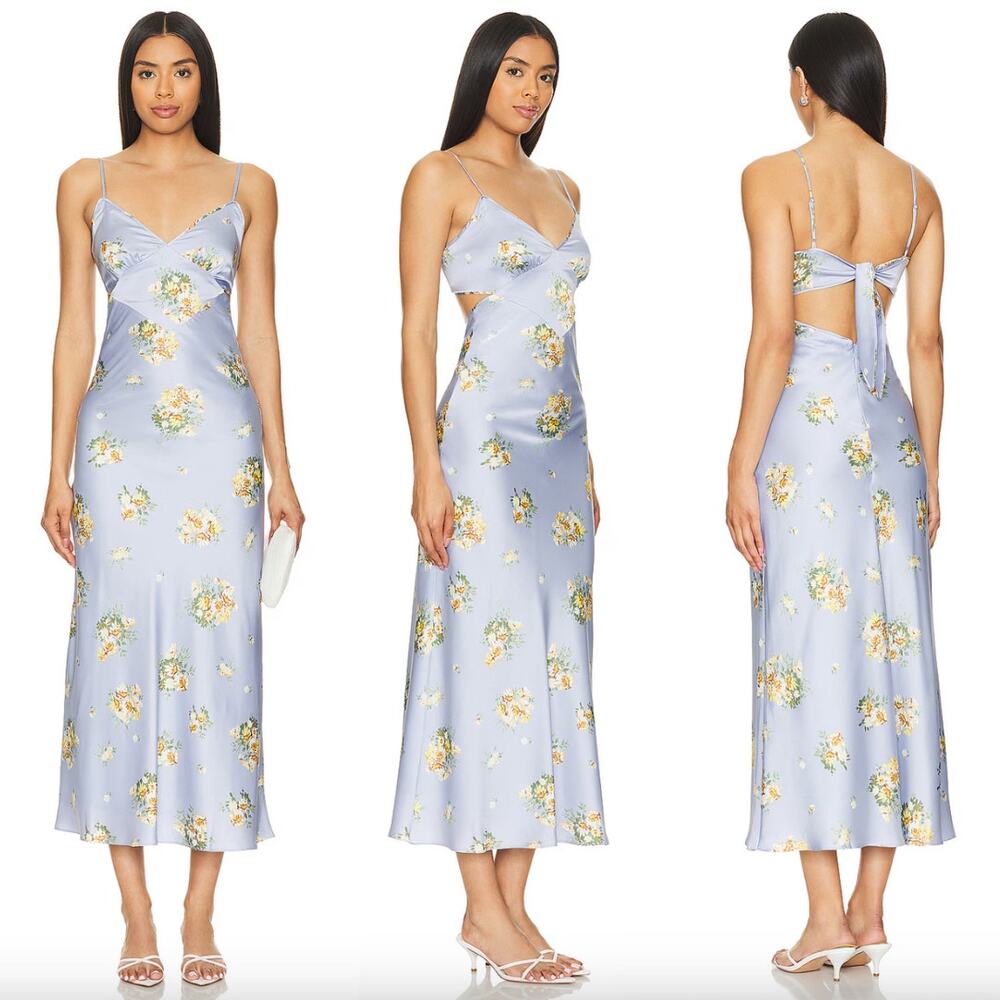 Bardot | NWT Malinda Slip Dress in Baby Blue Floral Satin Cottagecore Midi 2